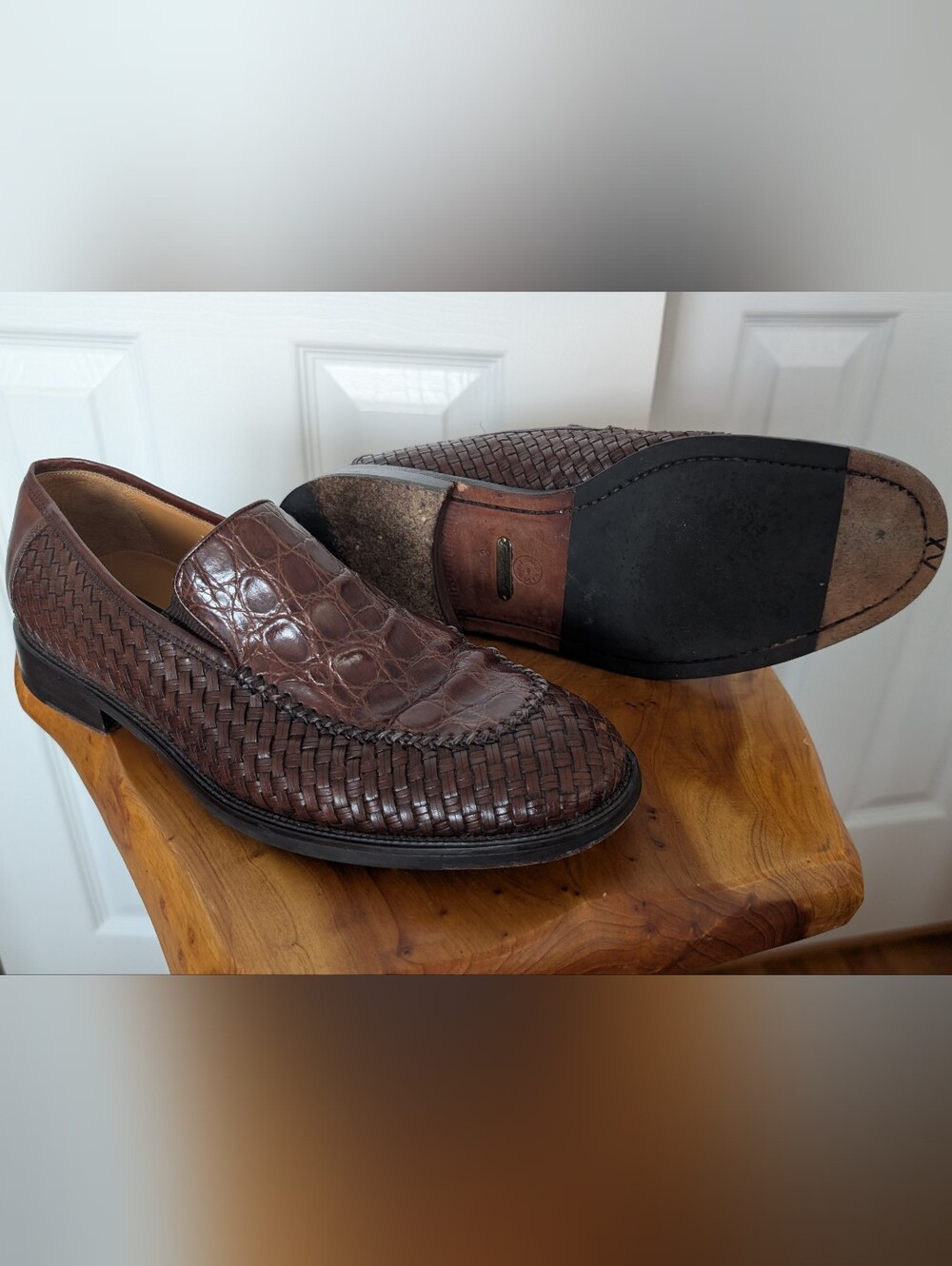 Men's Luxury Brown Barcelino Crocodile Skin Woven Loafers